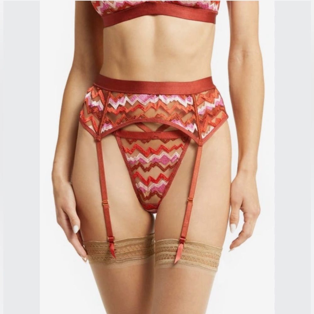 KILO BRAVA Embroidered Mesh Garter Belt Orange Peaks & Valleys Plus Size XXL NEW